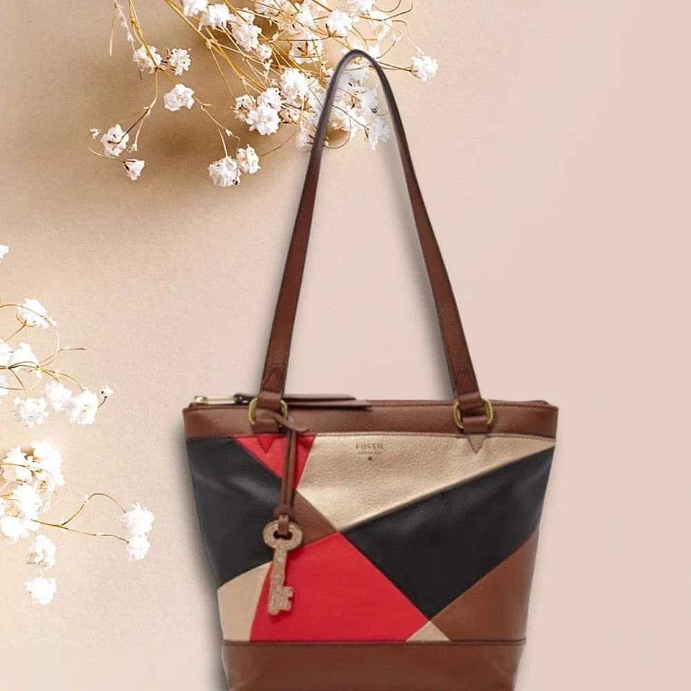 Fossil Gift Patchwork Leather Small Shopper Bag Tote Shoulder Purse 10